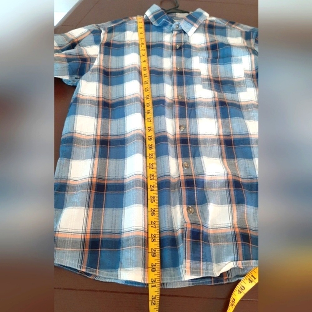 RedHead Mens XL Short Sleeve Button Down Shirt Blue Orange Plaid Dobby Pocket - Picture 8 of 9